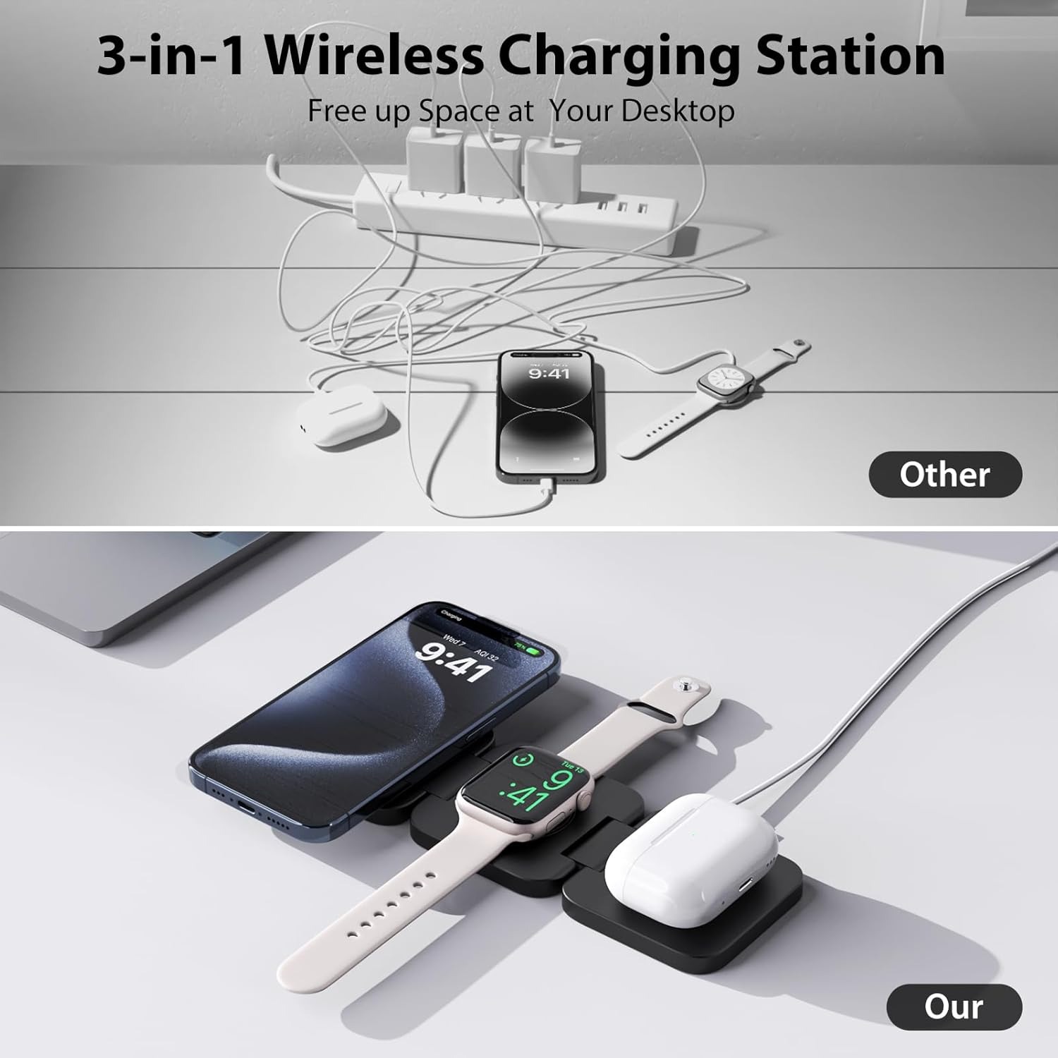Foldable 3 in 1 Fast Wireless  - Magnetic Charging Cable recension och pris