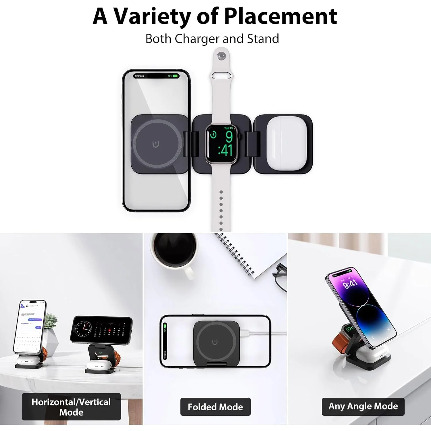 Foldable 3 in 1 Fast Wireless  - Magnetic Charging Cable recension och pris